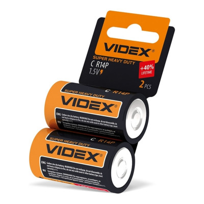 Батарейка солевая Videx R14P/C 2шт SHRINK CARD