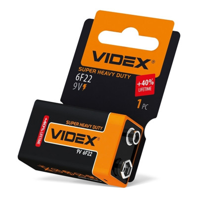Батарейка солевая Videx 6F22/9V (Крона) 1шт SHRINK CARD