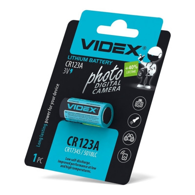 Батарейка литиевая Videx CR123A 1шт BLISTER CARD