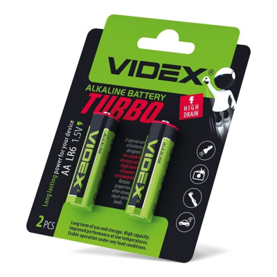 Батарейка щелочная Videx LR6/AA Turbo 2шт BLISTER