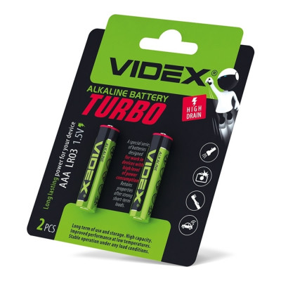 Батарейка щелочная Videx LR03/AAA Turbo 2шт BLISTER